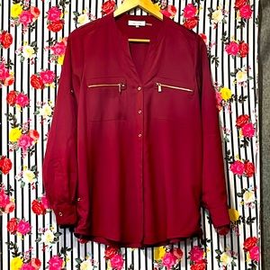 Calvin Klein deep red button up blouse, women size small